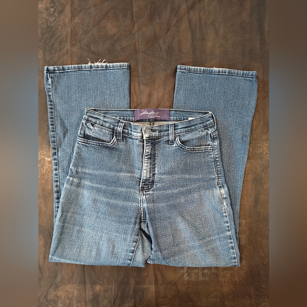🤍NYDJ Blue Straight Leg Jeans with Vintage Faded Bedazzled Look Size 10 Petite - Picture 3 of 6